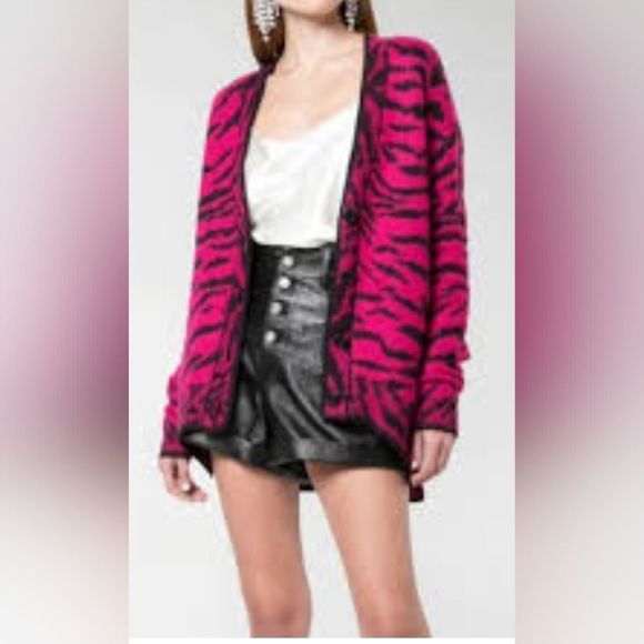 Dunail Irish mohair zebra bright pink cardigan - Picture 12 of 12